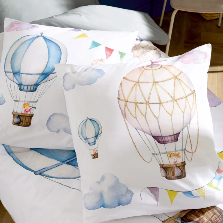 Taie d’oreiller enfant percale de coton montgolfière