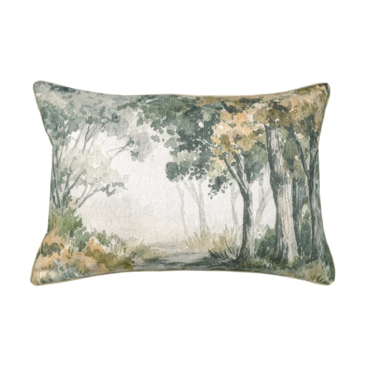 Coussin motif aquarelle forêt