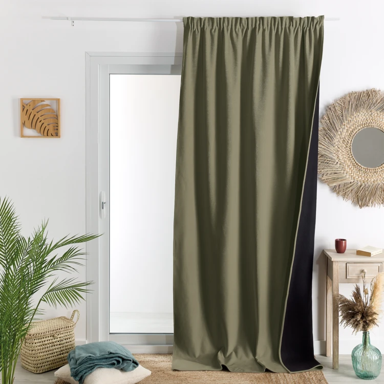 Rideau thermique phonique et semi occultant à galons fronceurs KONFOR