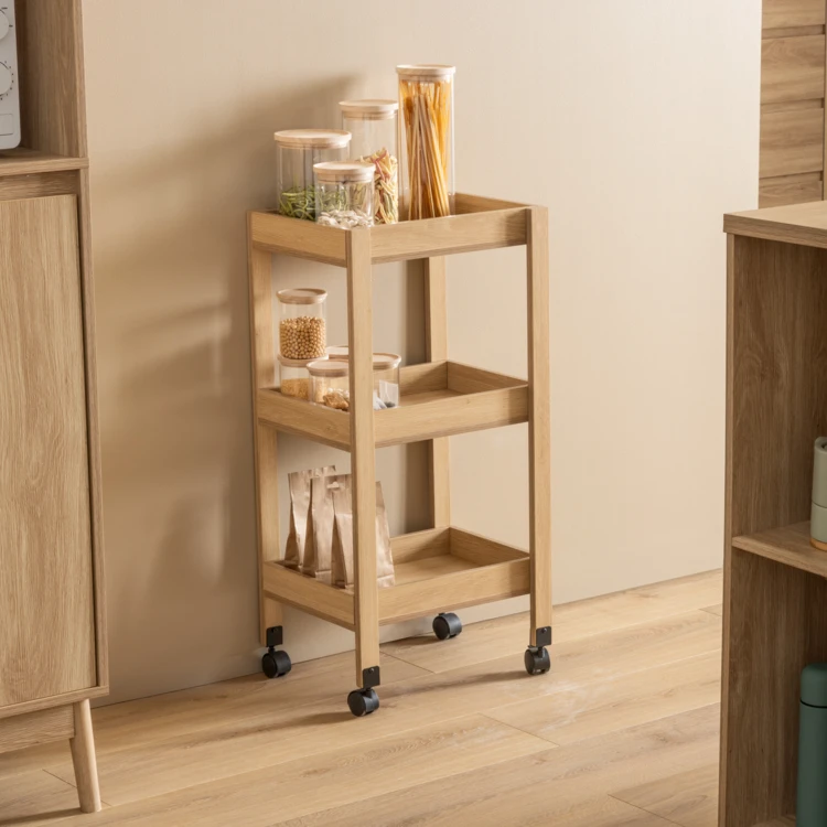Desserte de rangement en bois à roulettes
