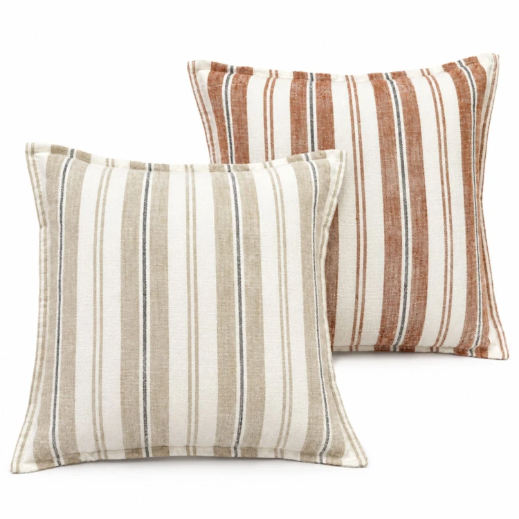 Housse de coussin  recto-verso 100% coton rayures tapissier LOURMARIN