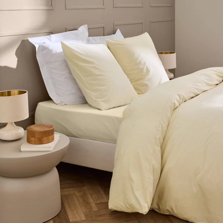Drap-housse en coton lavé motif carreaux jacquard