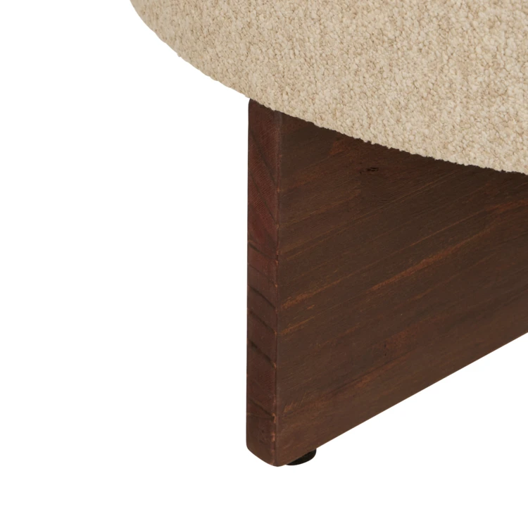 Pouf rond en tissu bouclette avec base bois
