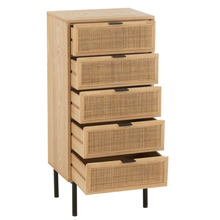 Cómoda alta de madera con 5 cajones