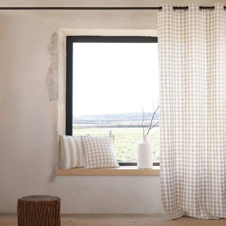 Rideau en coton effet lavé à motifs Vichy