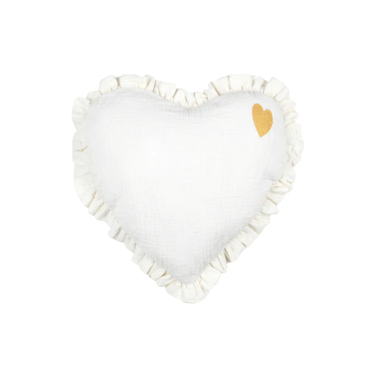 Coussin cœur en coton à volant froncé