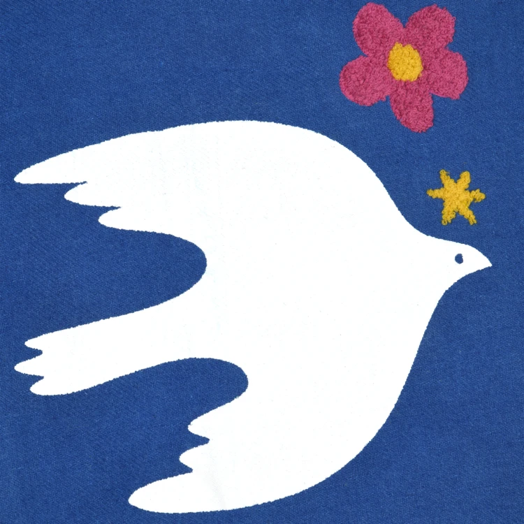 Fouta polycoton légère avec motif oiseau et franges