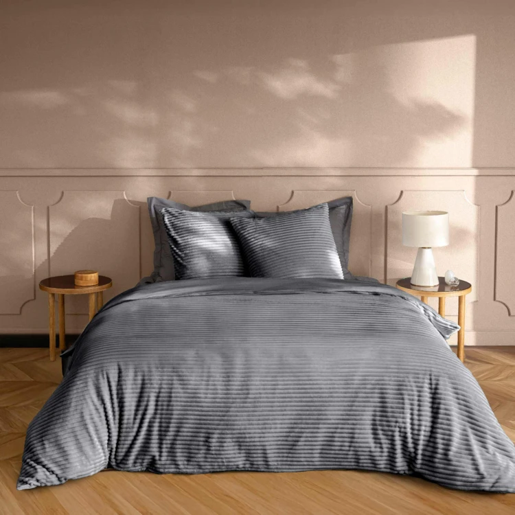 Parure de lit en flanelle relief unie avec fermeture zippée