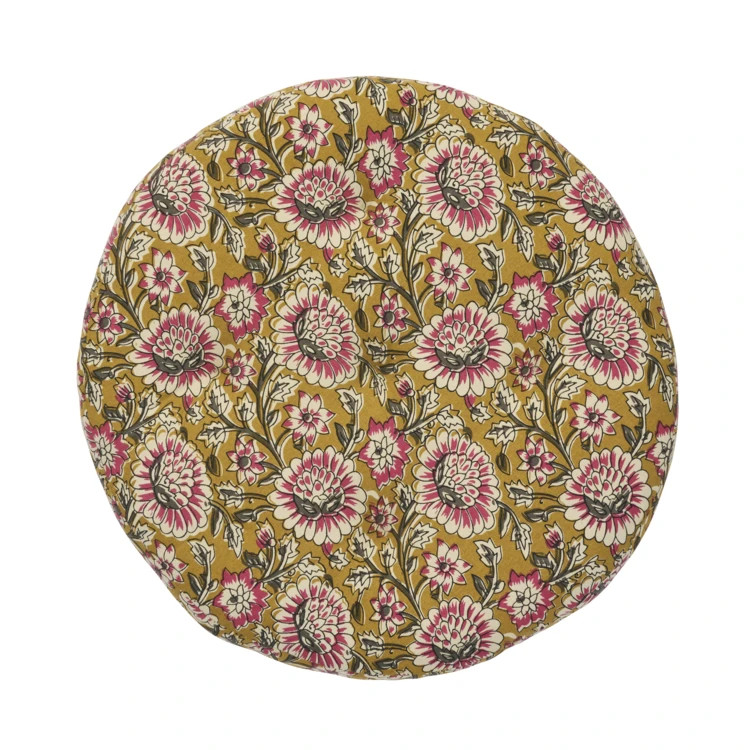Galette de chaise ronde en coton à motif floral