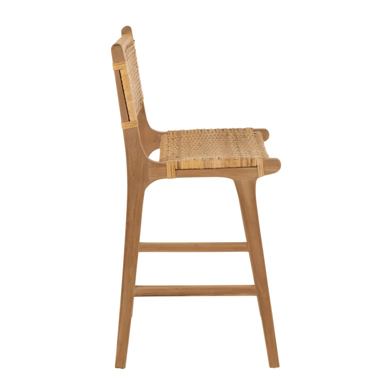 Chaise de bar en rotin et bois de teck