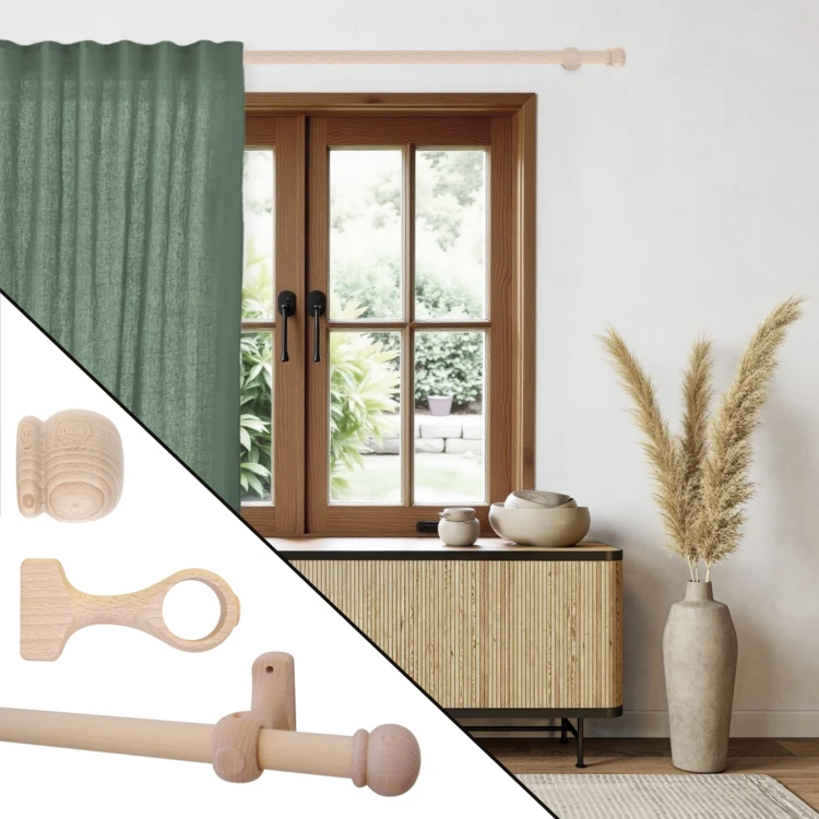 Kit tringle à rideaux en bois embouts anglais D20 mm