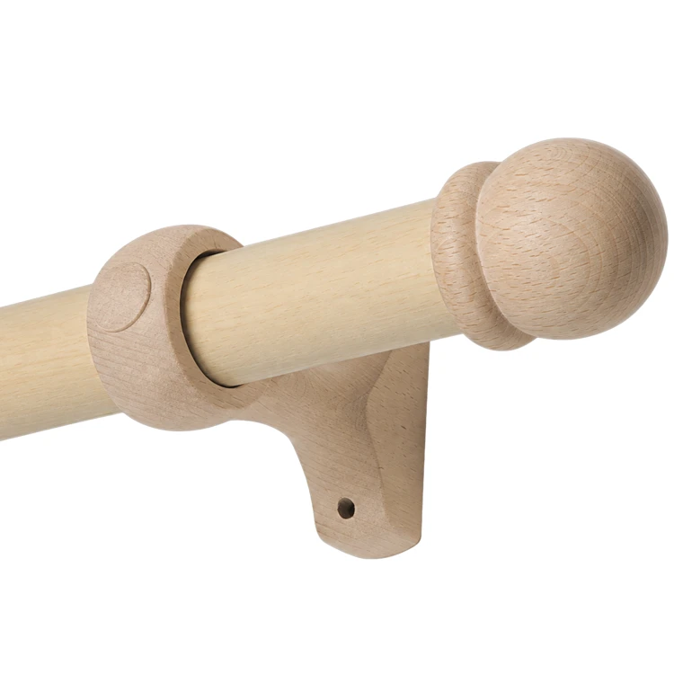 Kit tringle à rideaux en bois avec embouts ronds D28 mm