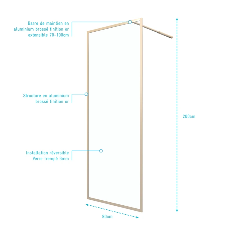 Paroi de douche à l'italienne fixe en verre trempé