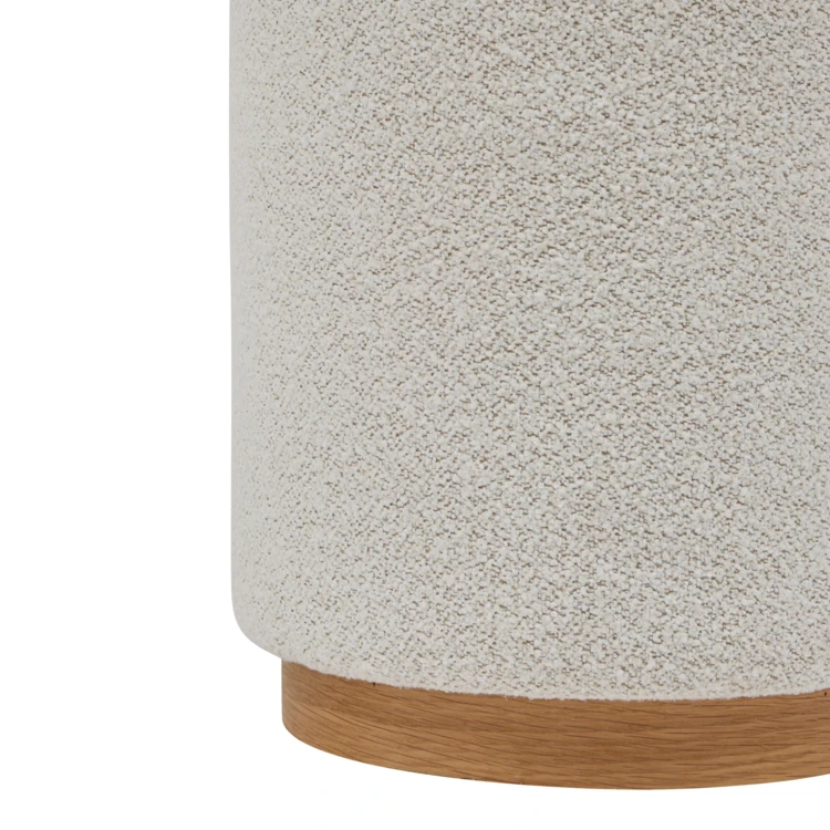 Pouf rond en tissu bouclette avec base bois