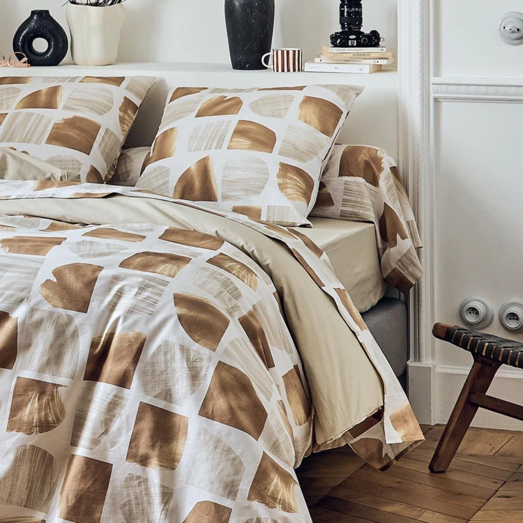 Parure de draps à motif graphique 3 pièces en coton avec drap-housse et taie de traversin