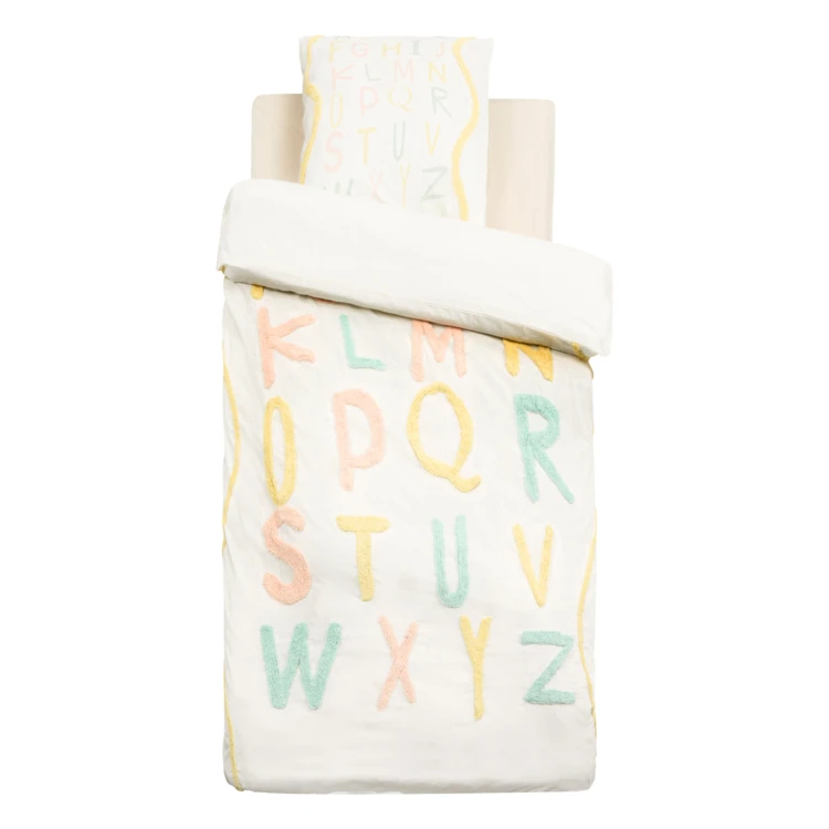 Parure de lit enfant 2 pièces coton tufté alphabet housse + taie