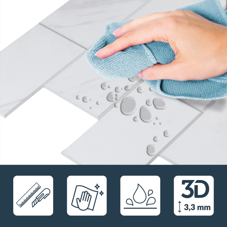 Zelfklevende 3D-wandpanelen met tegeleffect, 4 stuks