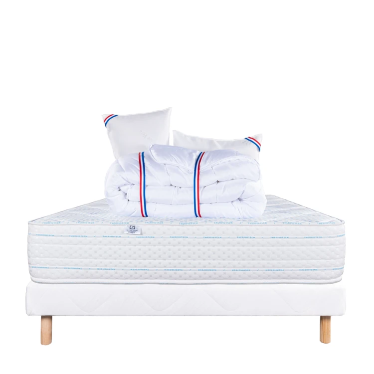 Bettwäsche-Set mit Memory-Foam-Matratze 24 cm, weißem Lattenrost, Kopfkissen und Bettdecke