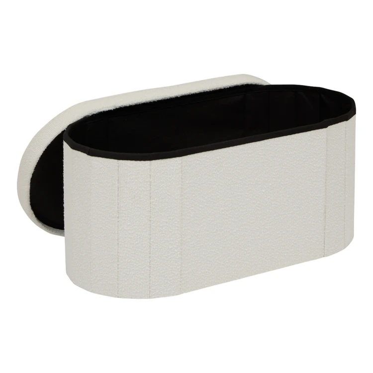 Pouf coffre pliant double en bouclette avec rangement