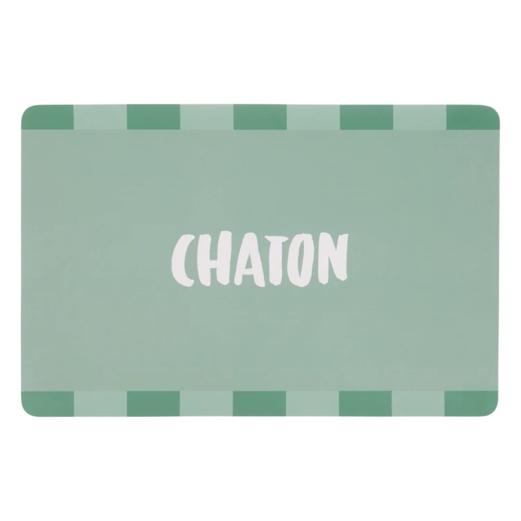 Madeira de mesa retangular com a inscrição «Chaton»