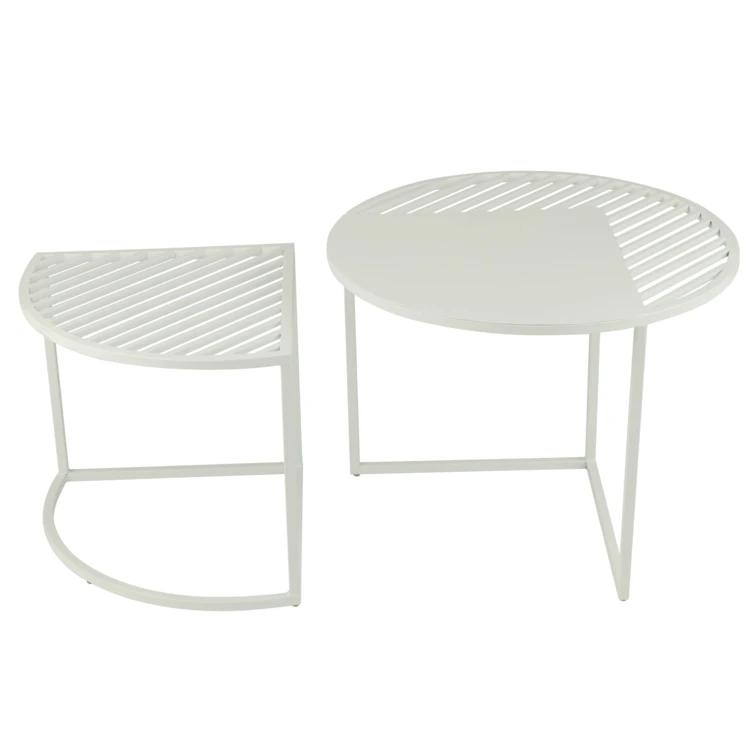 SET DE 2 TABLE D'APPOINT OUTDOOR ROND MÉTAL BLANC