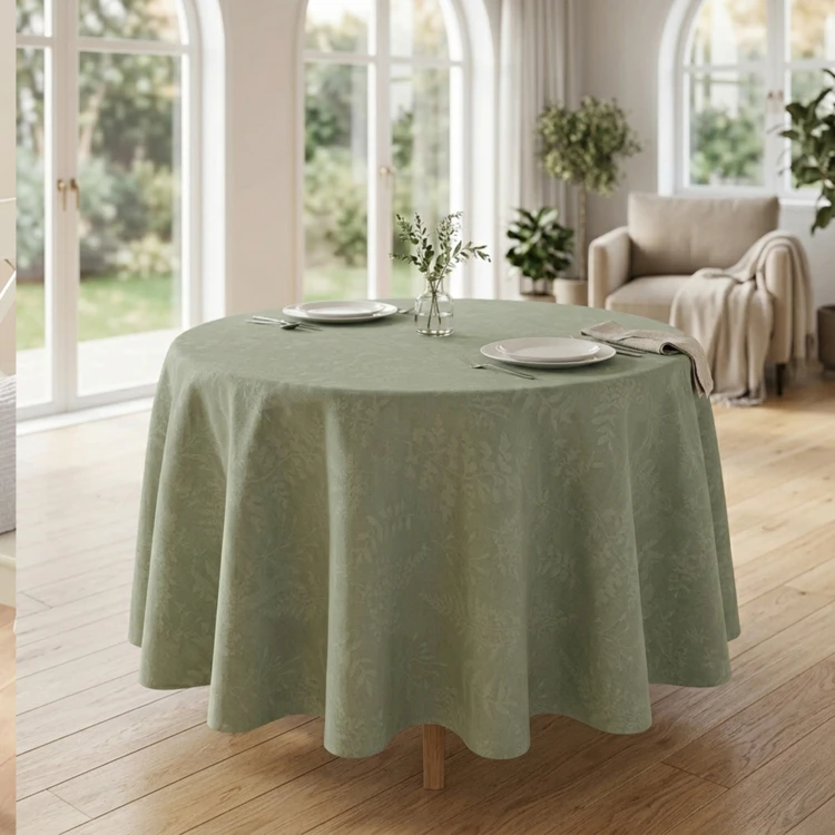 Nappe ronde en polycoton jacquard enduit anti-tache