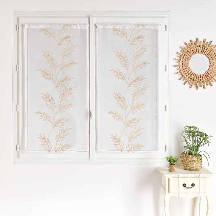Paire voilages avec motif feuilles brodées