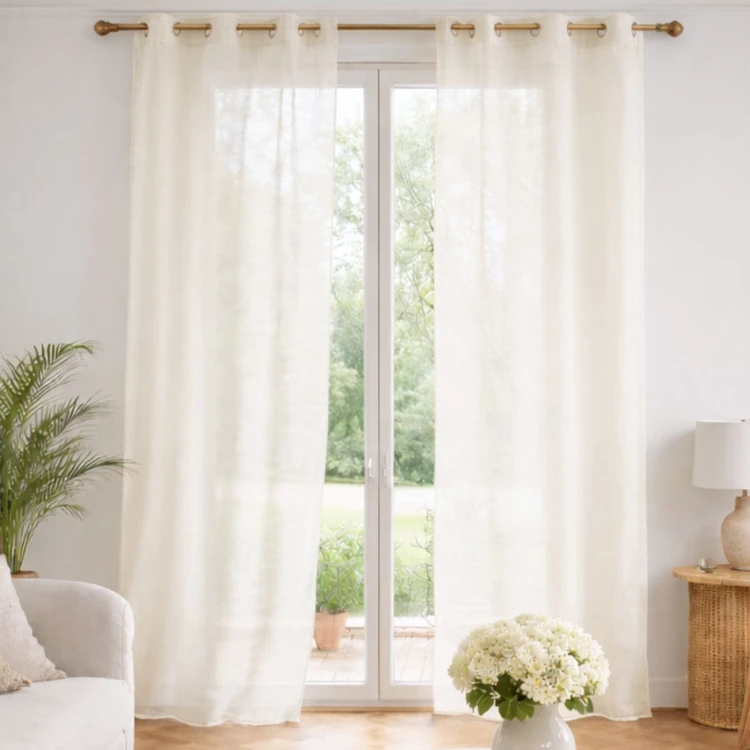 Voilage poly-lin uni  fluide