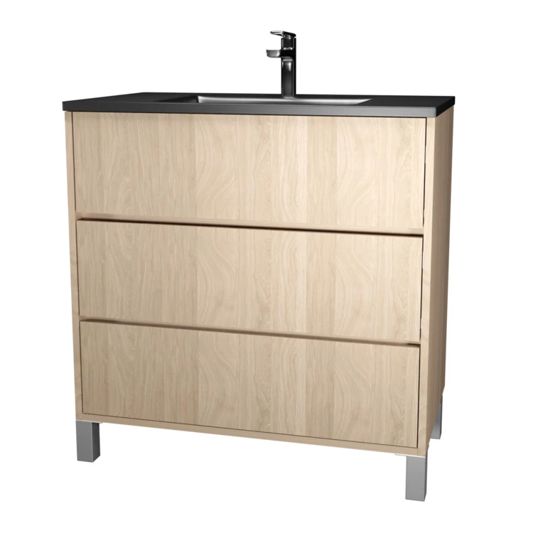 Meuble de salle de bains sur pieds avec 3 tiroirs et vasque en céramique