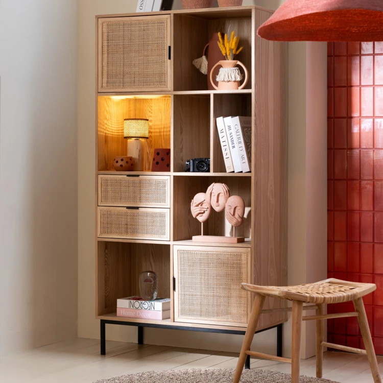Meuble salon en bois rangements multiples