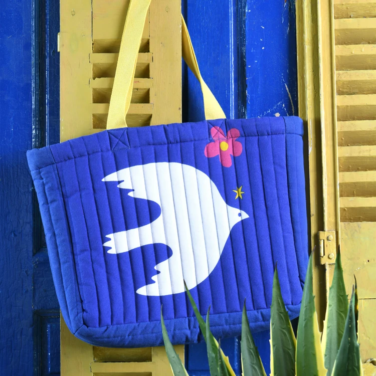 Sac cabas en textile imprimé oiseau