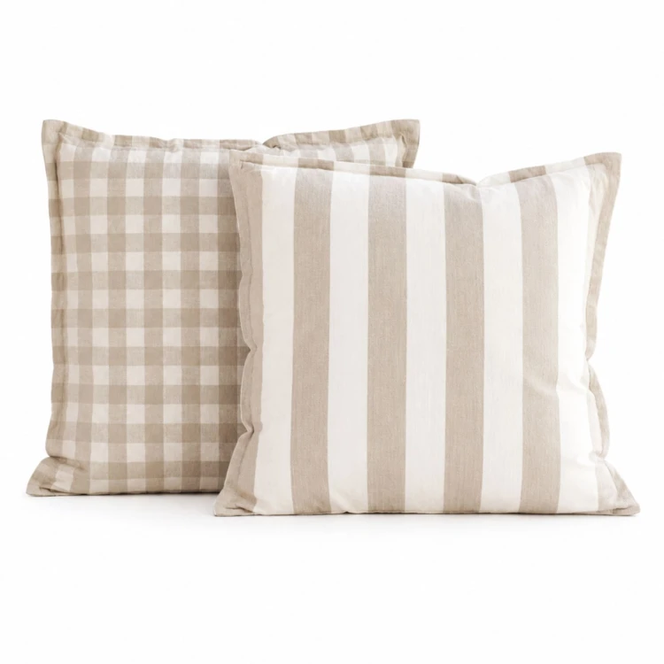 Housse de coussin recto-verso 100% coton rayures et vichy LOURMARIN