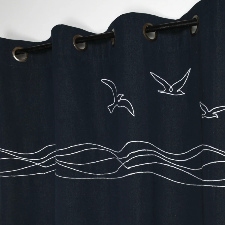 Rideau tamisant polycoton à œillets motif bord de mer