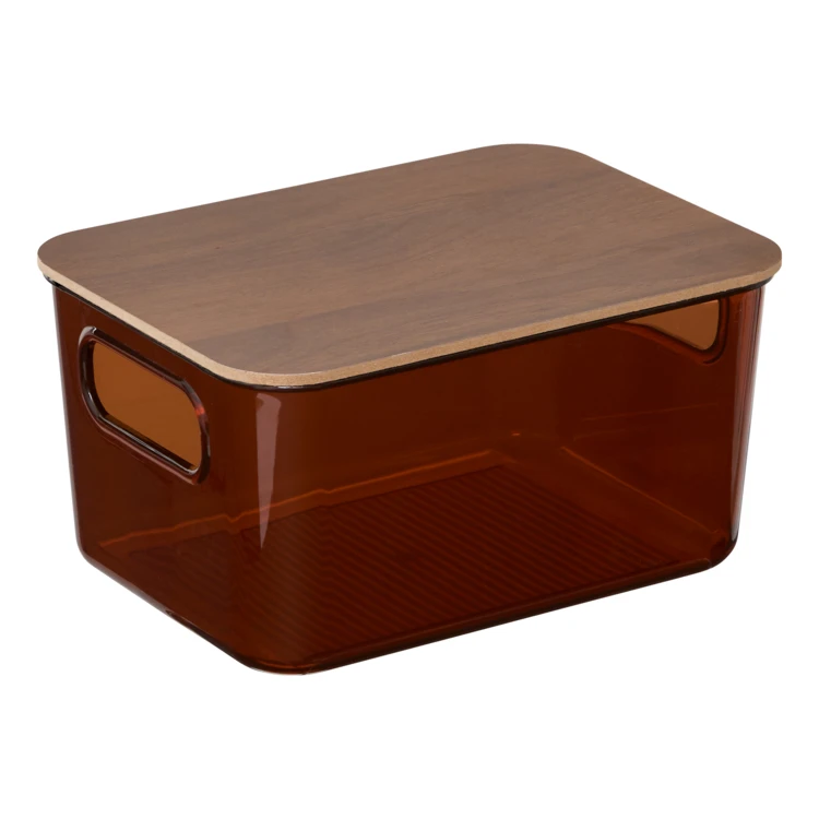 Boîte de rangement ambre et couvercle bois
