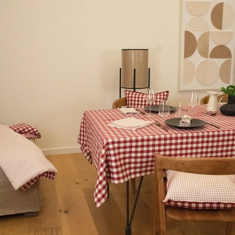 Rechteckige Tischdecke aus Vichy-Karo, 100% Baumwolle