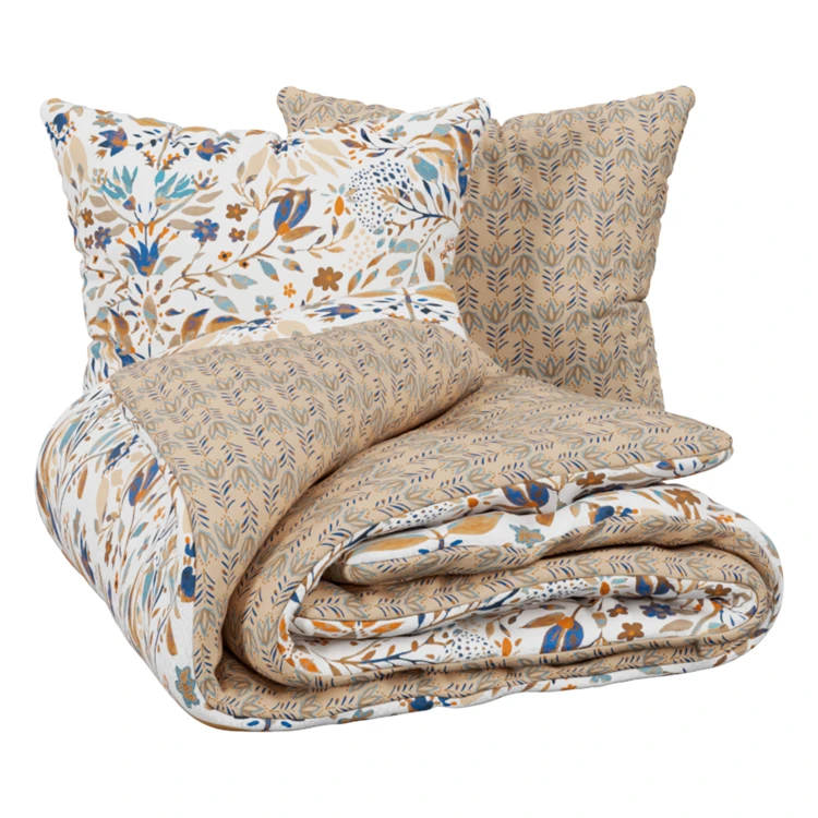 Parure de lit réversible 3 pièces coton végétal housse + taies