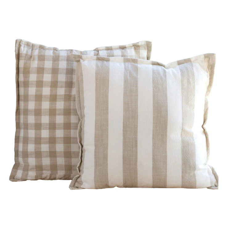 Housse de coussin 100% coton rayures et vichy LOURMARIN