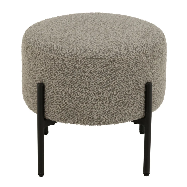 Taburete redondo pequeño de madera y tejido bouclé