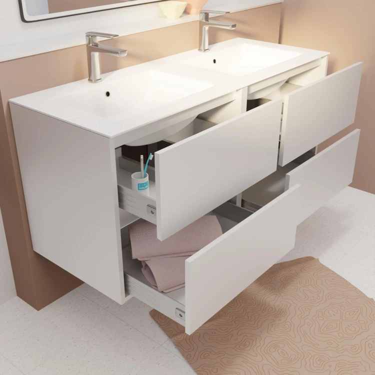 Meuble de salle de bains suspendu double vasque avec 4 tiroirs