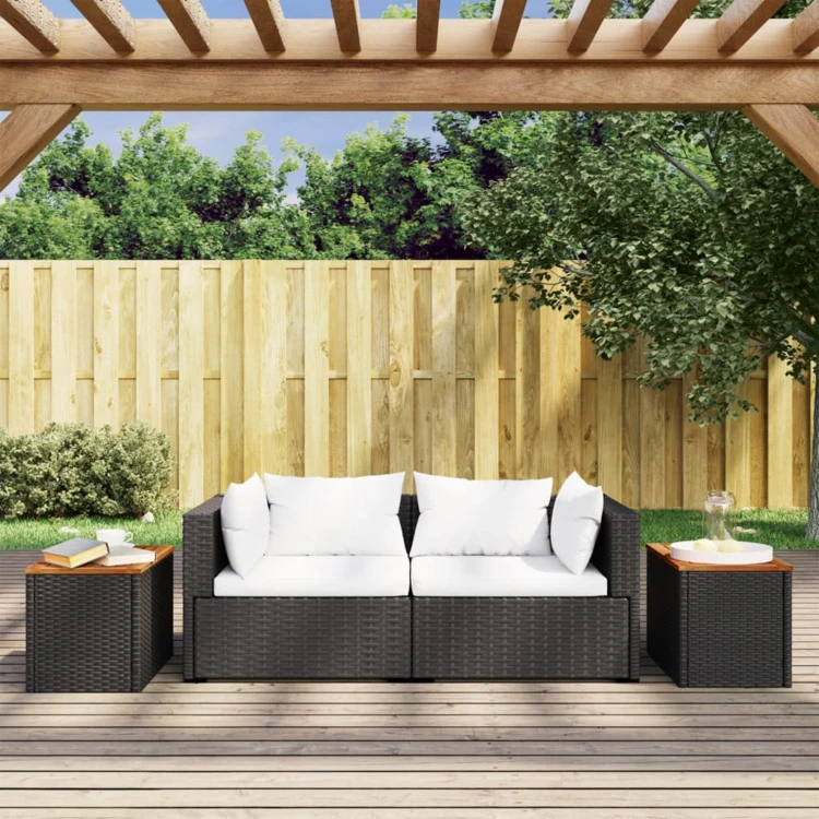 Lot de 2 tables d’appoint de jardin en résine tressée et bois