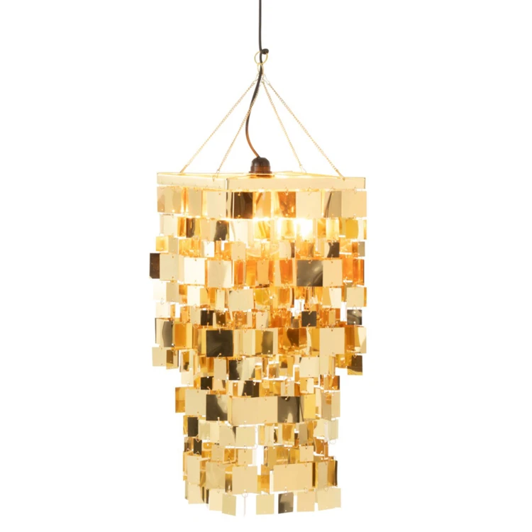 ABAT-JOUR CHANDELIER CARRÉ PVC DORÉ LARGE