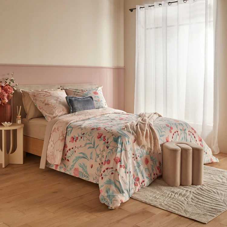 Conjunto de cama de 3 peças em algodão reversível com motivos florais