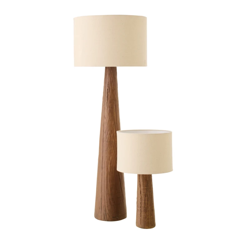 Lampadaire en poterie avec pied effet bois