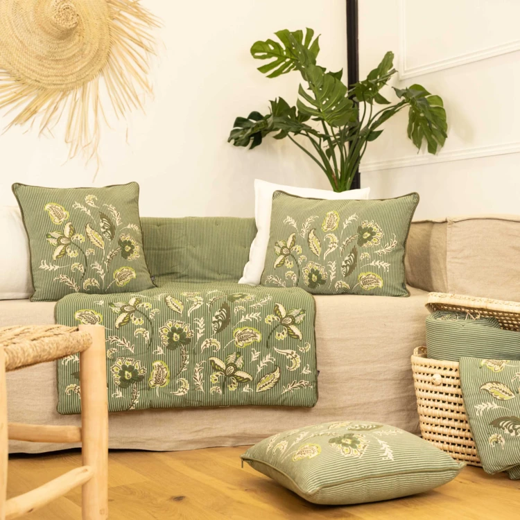 Édredon décoratif en polylin motif floral