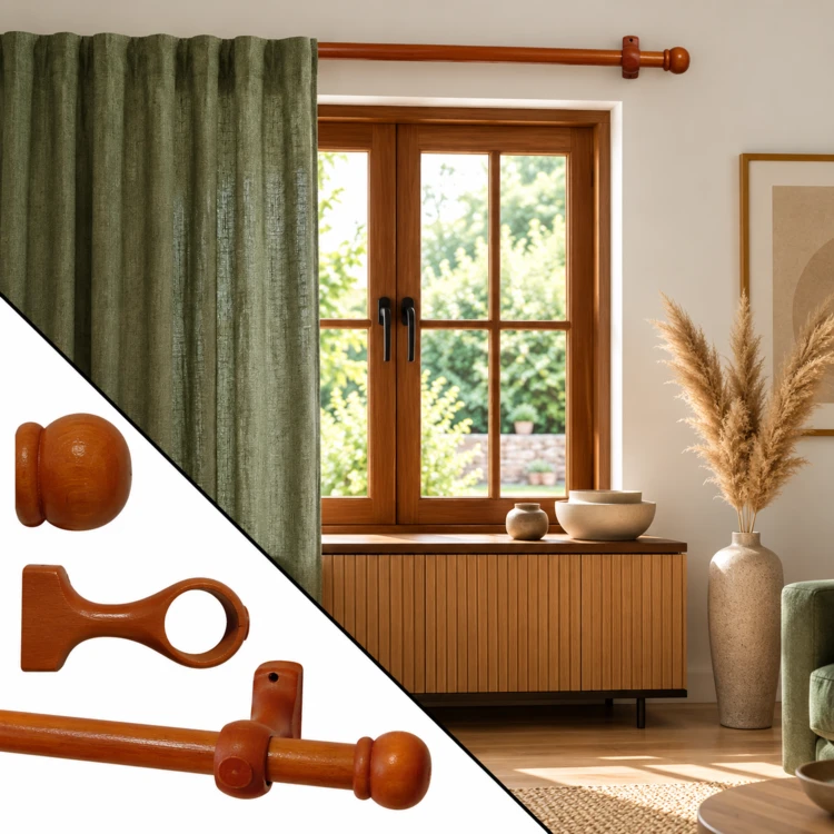 Kit tringle à rideaux en bois embouts anglais D20 mm
