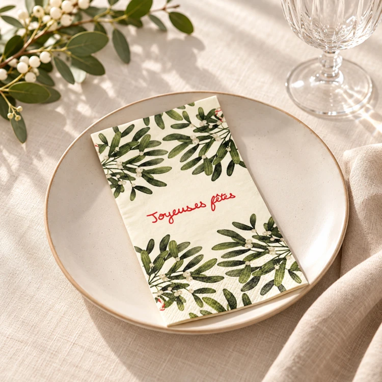 Lot de 15 serviettes en papier motif gui "Joyeuses fêtes"