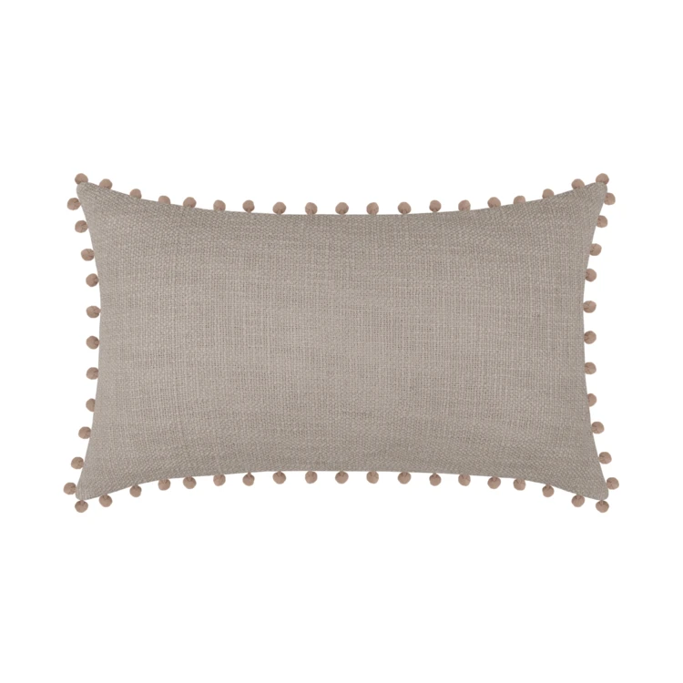 Coussin rectangulaire en coton déhoussable à pompons