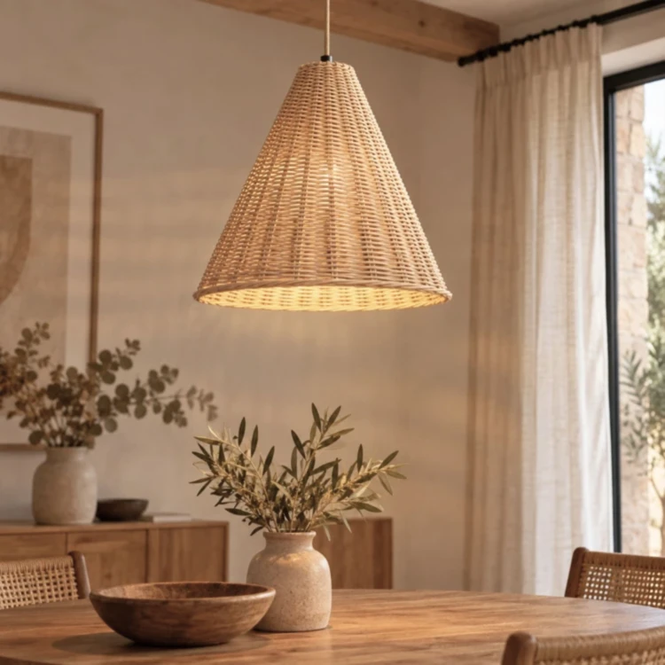 Lustre rotin tressé cône
