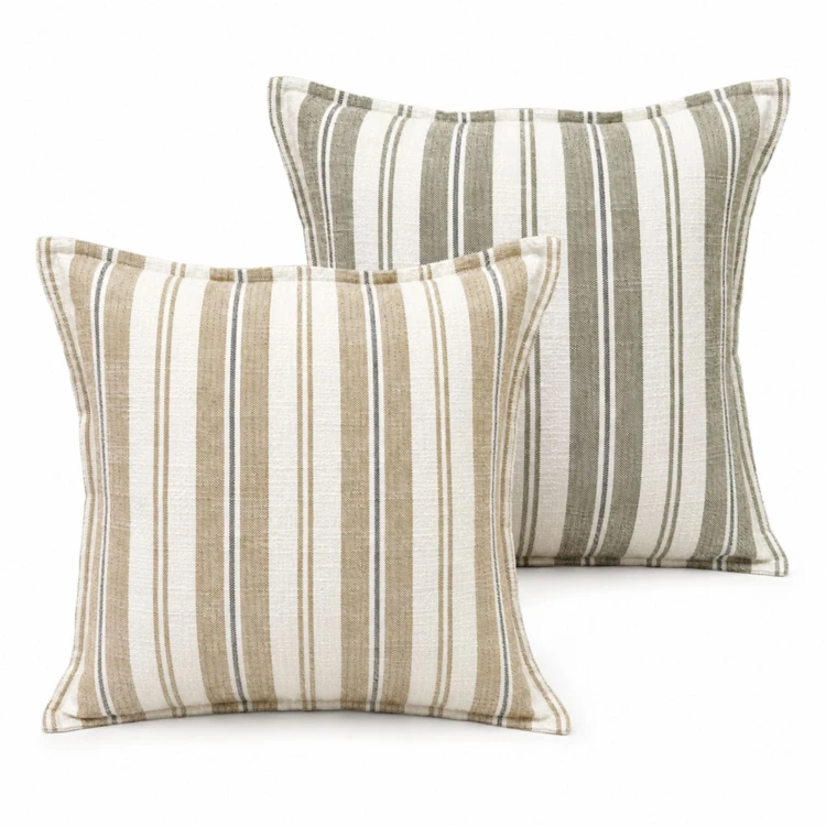 Housse de coussin  recto-verso 100% coton rayures tapissier LOURMARIN
