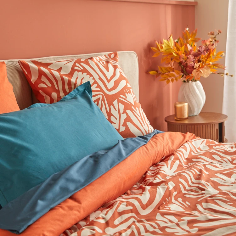 Conjunto de cama de 3 peças em algodão estampado com motivos vegetais